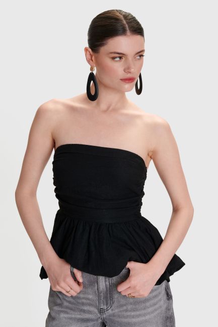 Στράπλες τοπ με peplum - Black