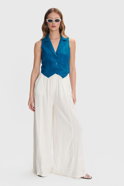 Linen pants with elastic waist - White