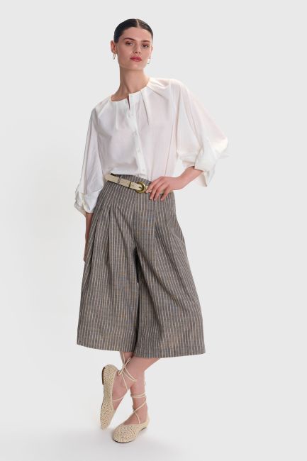 Linen striped bermuda shorts - Grey