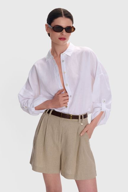 Long linen shirt - White