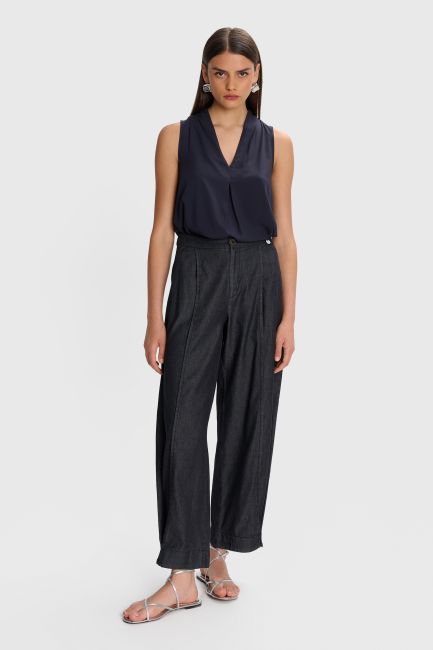 Denim look barrel leg pants - Black