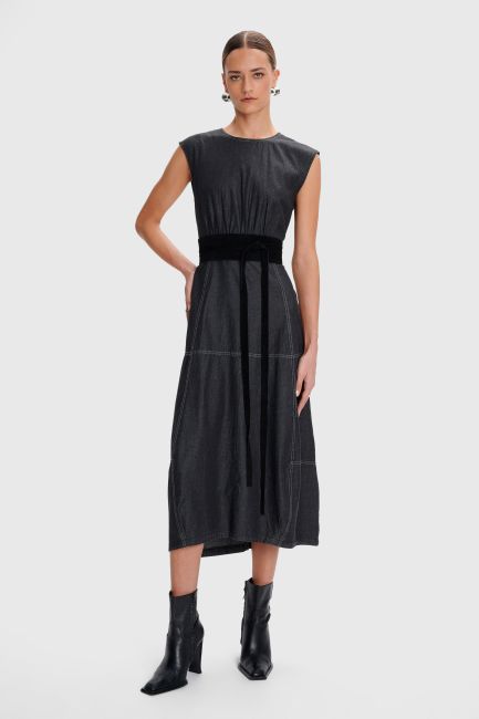 Midi waisted dress in denim look - Black