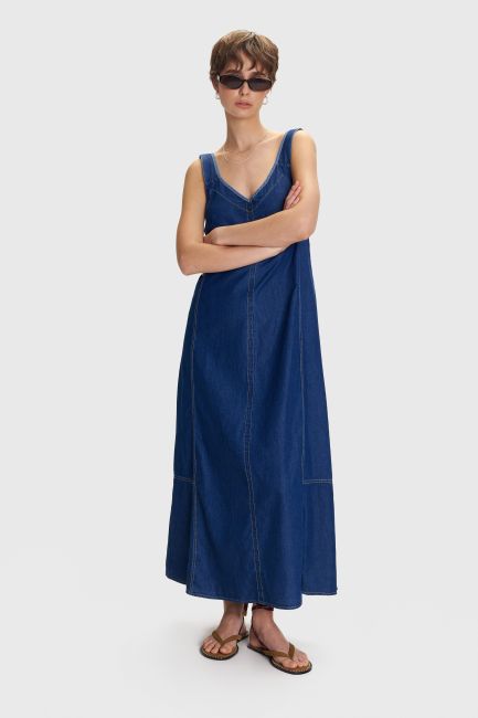 Φόρεμα με τιράντες denim όψη - Blue