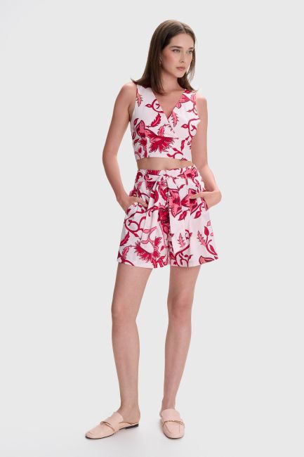 Abstract floral high-waisted shorts - Multicolor