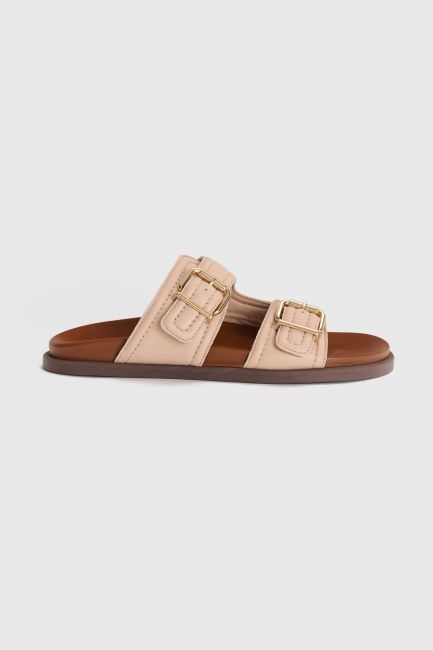 Buckle detaial leather sandals - Nude