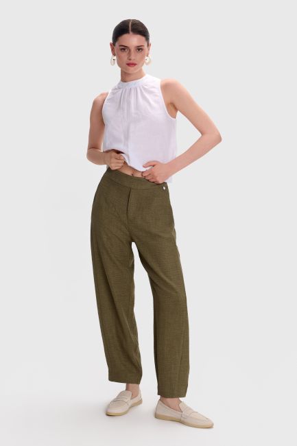 Παντελόνι barrel με ελαστική μέση - Light khaki