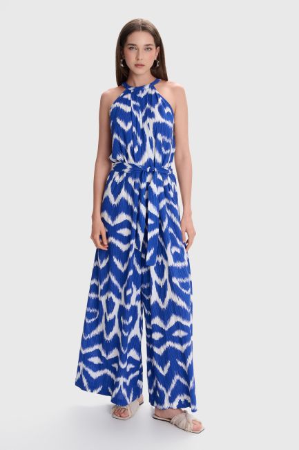 Printed jumpsuit with belt - Sky blue
