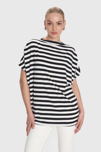Asymmetric striped blouse - Black