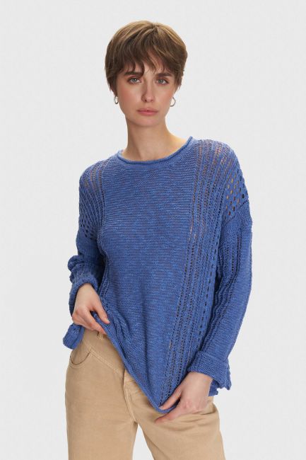 Perforated-knit blouse - Blue