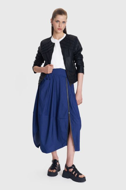 Zip-detail skirt in denim look - Blue