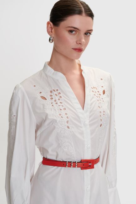 Thin belt with silver details - Red