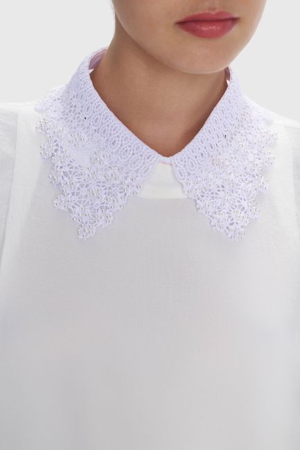 Pearl-detail embroidered collar - White