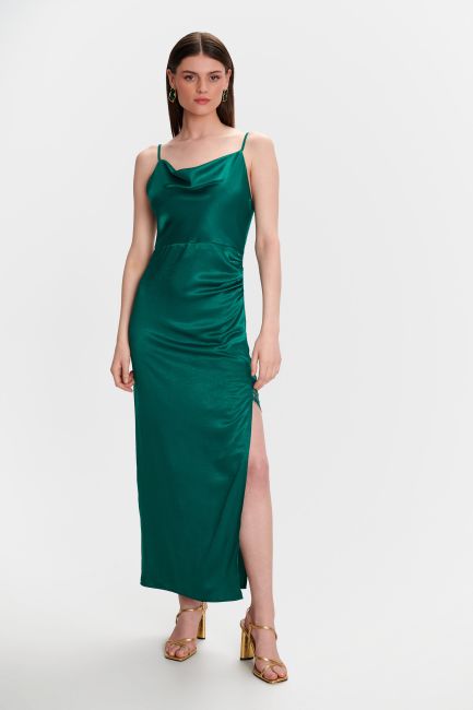 Dress with a lace-trimmed side slit - Green