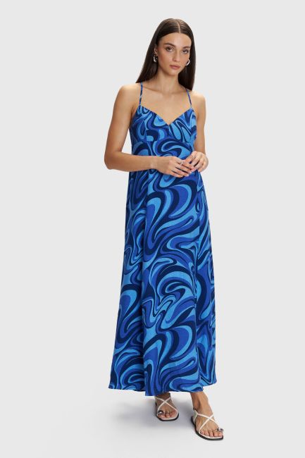 Maxi printed dress with crisscross back - Multicolor