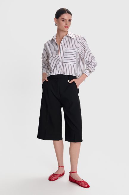 Cropped shirt with stripes - White