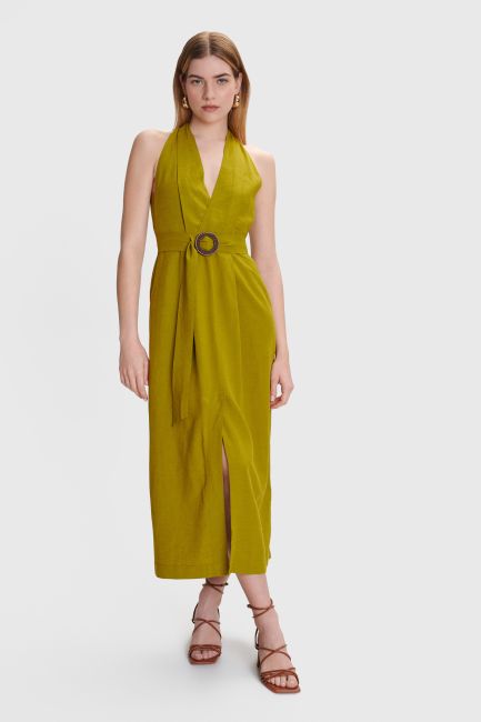 Long dress with a belt - Lime