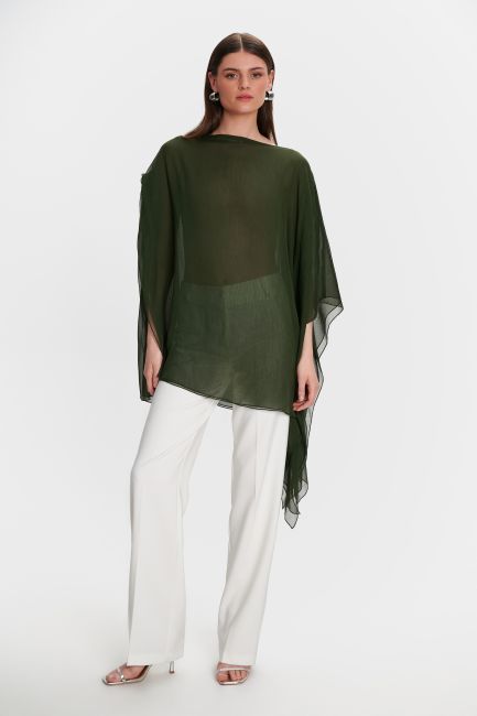 Asymmetrical see-through top - Dark khaki