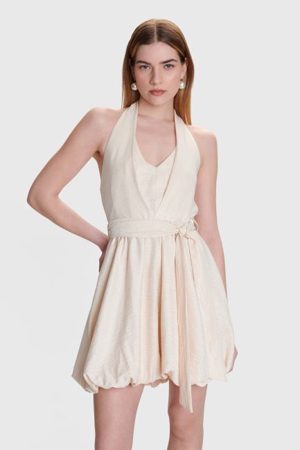 Tie-neck mini dress - Vanilla