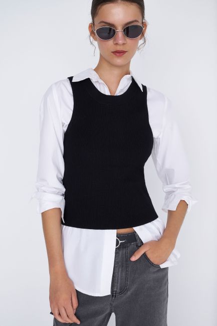 Sleeveless ribbed top - Black