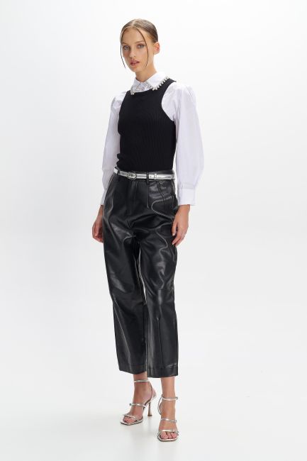 Leather-effect barrel trousers - Black