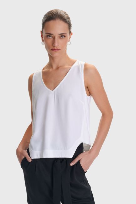 Τοπ αμάνικο με λαιμόκοψη V - White