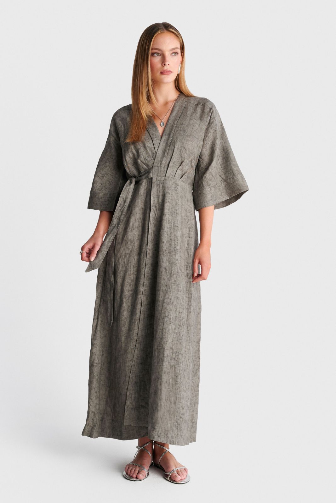 grey linen maxi dress in – Light and Elegant Summer Option AM-PC-11335
