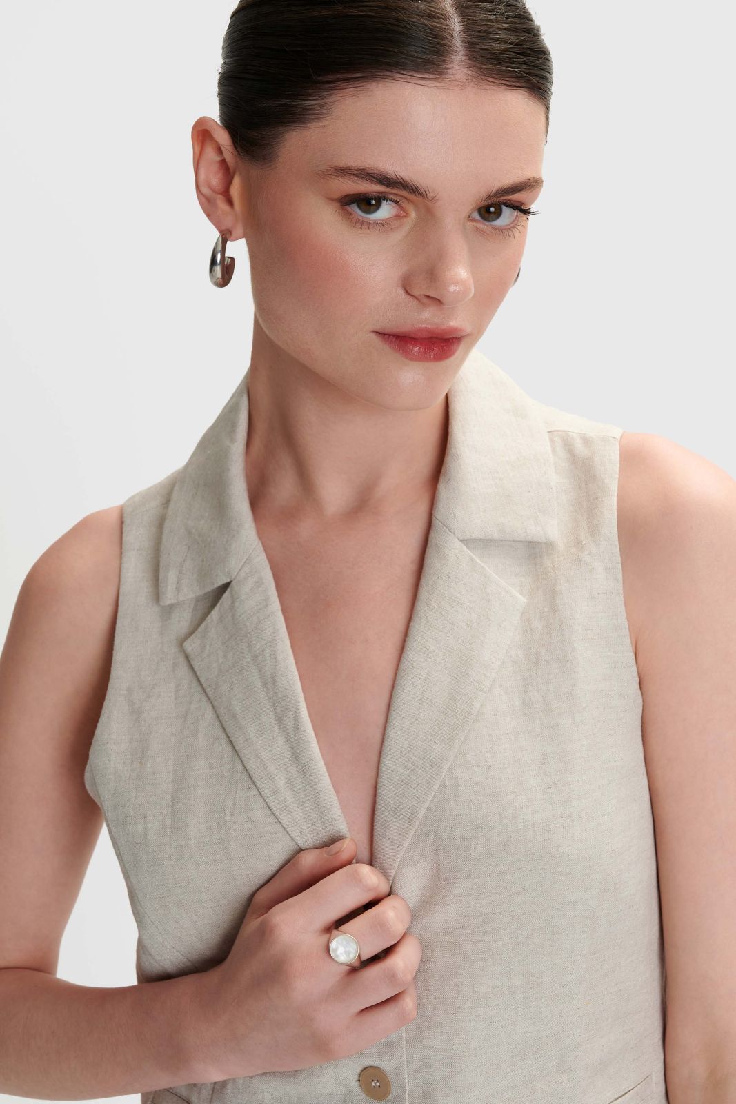 Women's Beige Linen Vest | Summer Sleeveless Stylish Vest | 'ALE