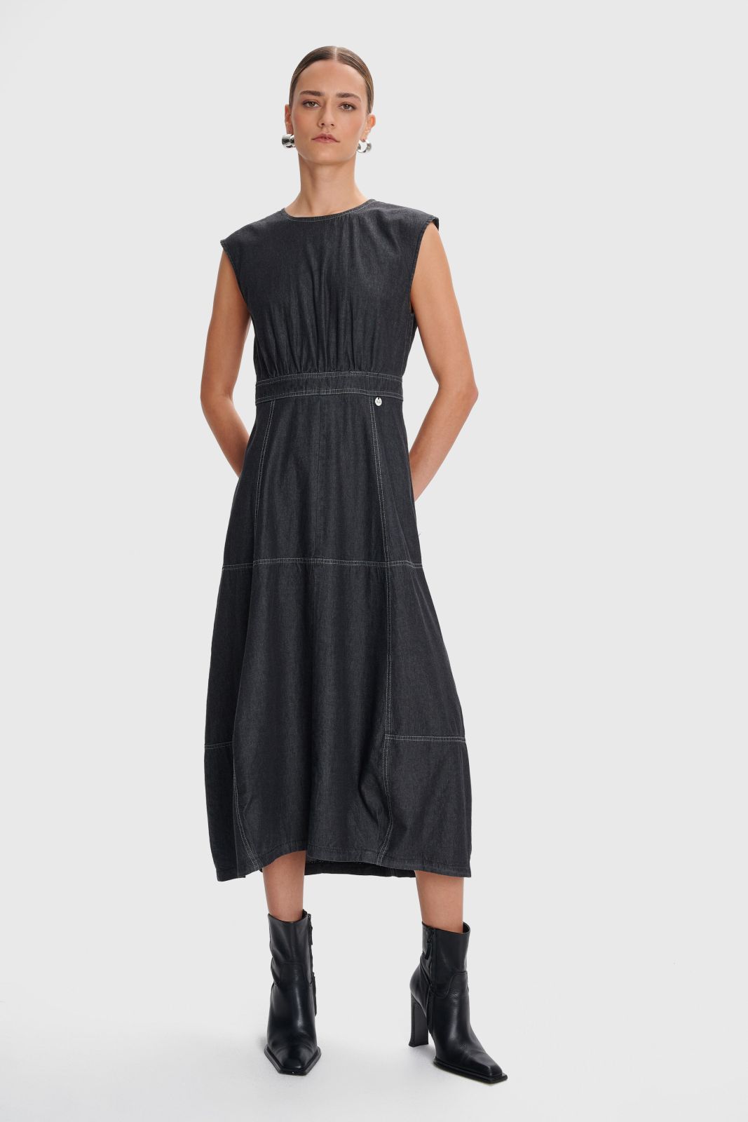 Midi Waist-Length Denim Dress  Dark Gray Casual Dress | 'ALE